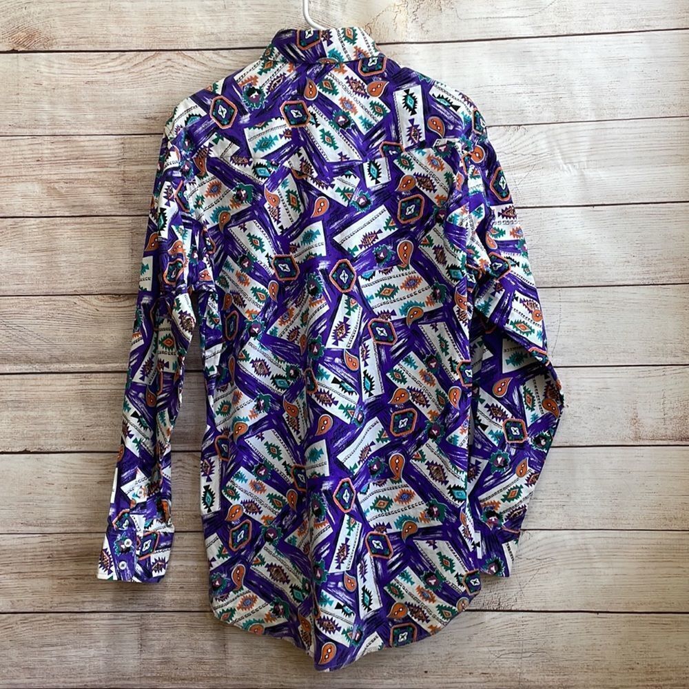 VINTAGE WRANGLER‎ BRUSHPOPPER SHIRT IN AZTEC PRINT - Picture 6 of 9